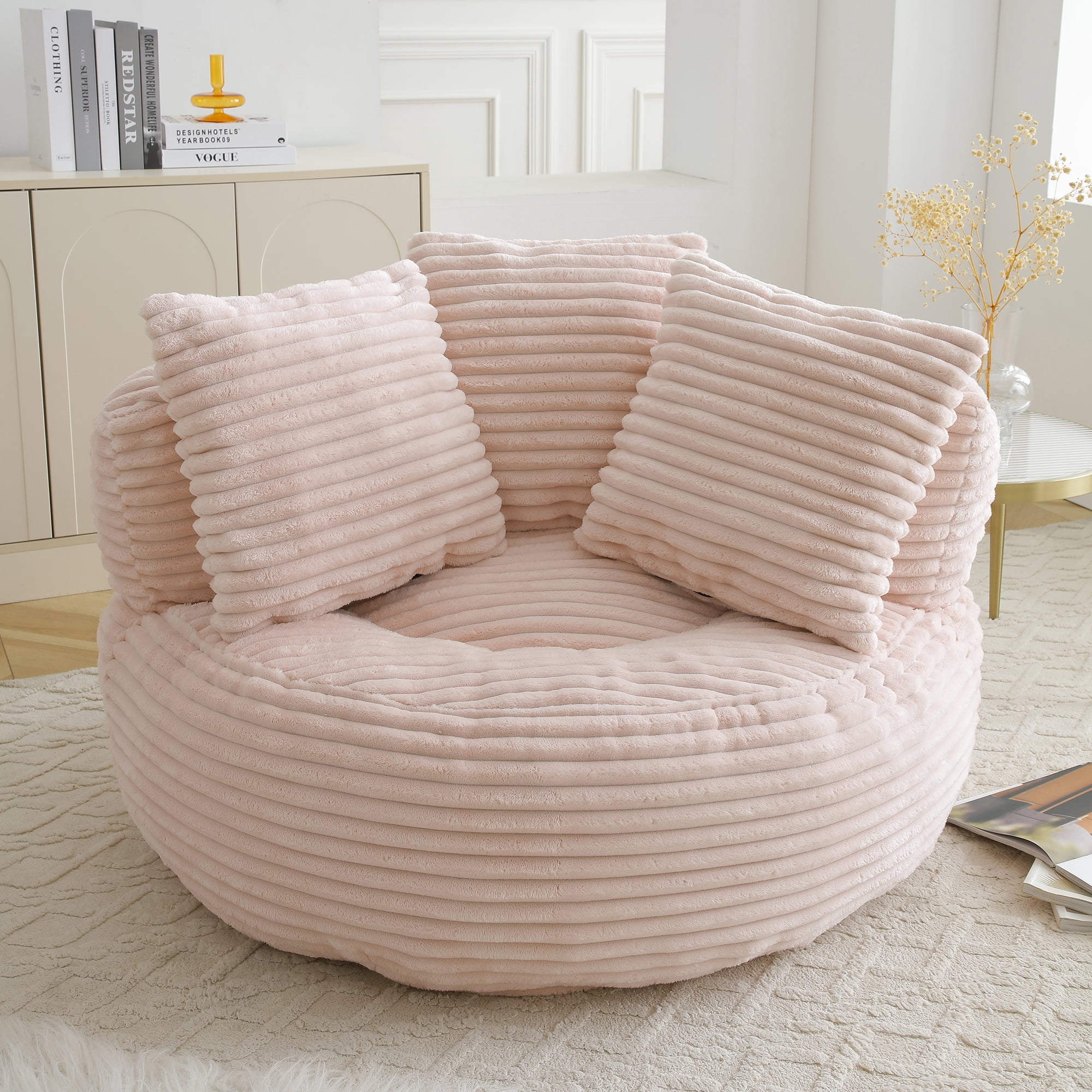 Eyisean 45" Corduroy Giant Bean Bag Chair, Comfy Lazy Sofa with Armrests & 3 Pillows, Oversized Bean Bag Couch with Deep Seat, Lounge Floor Sofa for Adults, Living Room, Bedroom Reading