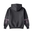 thumbnail image 6 of Stichou Hoodies for Women Cute Bow Trim Preppy Sweatshirts Long Sleeve Drop Shoulder Fleece Pullover Tops w/Pocket Dark Gray S, 6 of 7