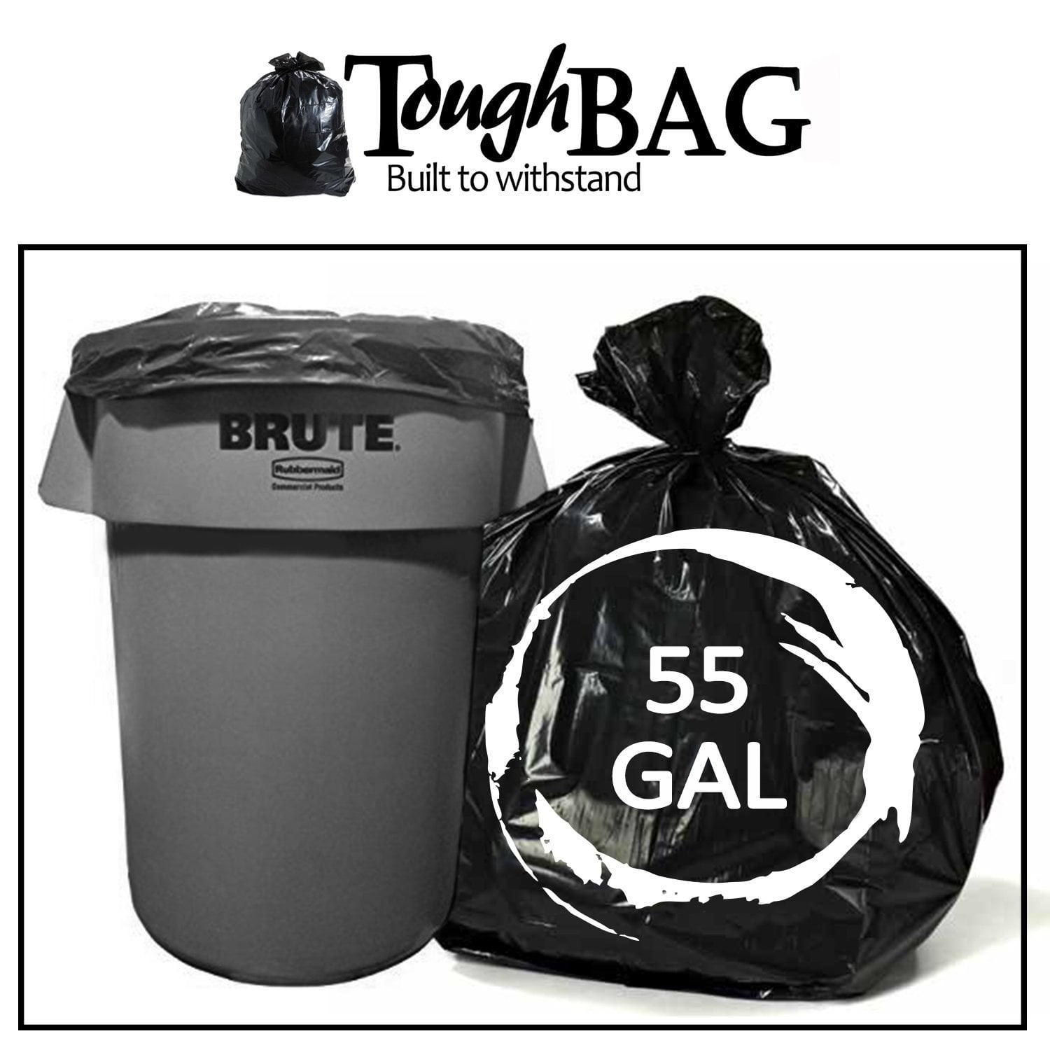 50/Case Recycling Clear Garbage bags 38"Wx58''H ToughBag 55 Gallon Trash Bags 