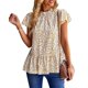 thumbnail image 1 of Floral ruffle manga blusa impresa plisada cuello redondo manga corta blusa para mujer dama verano, 1 of 8