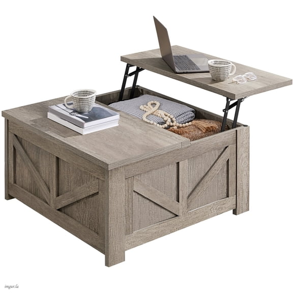 Yaheetech Wooden Lift Top Coffee Table With Hidden Compartments, Gray