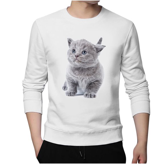 IROINNID On Sale Crew Neck Pullover Sweatshirts Leisure Animal Print Shirt Solid Color Long Sleeve Graphic Print Hoodless Top,White