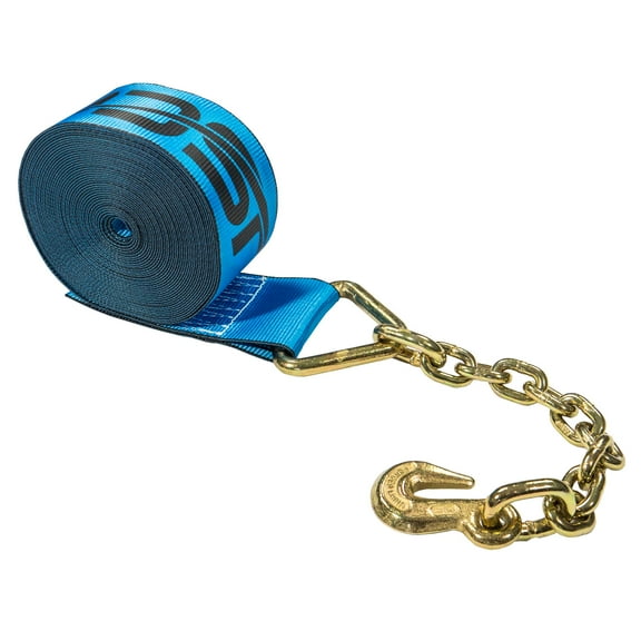 4" x 50' Blue Winch Strap with Chain Extension