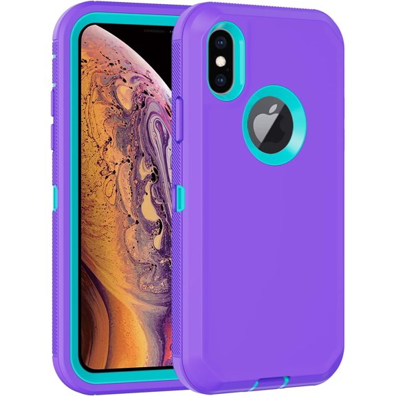 for iPhone Xs Max Case, with Built in Screen Protector Heavy Duty Drop Protection, Full Body Rugged Shockproof Dust Proof Tough Protective Phone Cover for Apple iPhone Xs Max Purple
