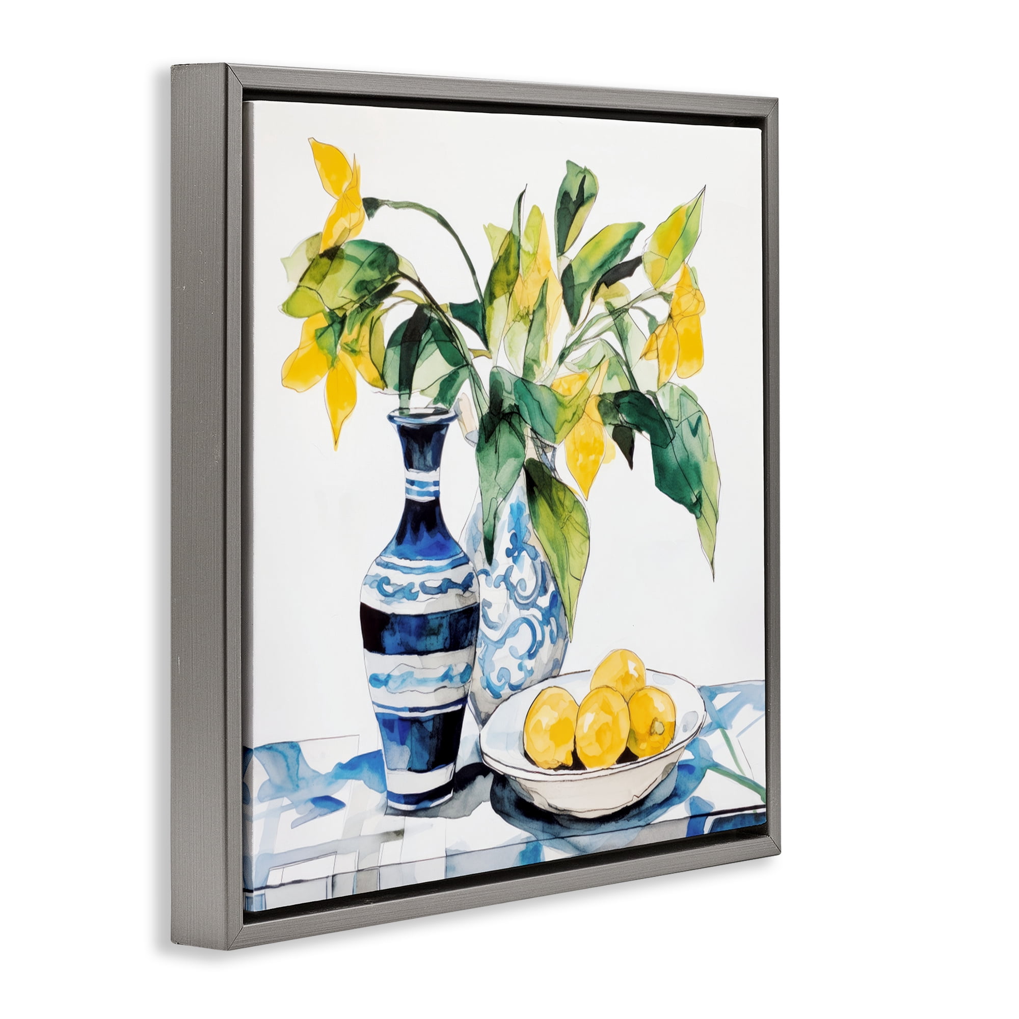 Stupell Industries Lemons & Leaves Table Setting Gray Framed Floater Canvas Wall Art, design by Ray Powers