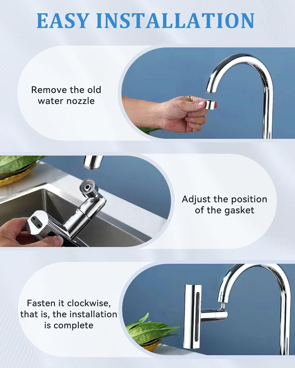 Kitchen 360°Faucet Extender with 55/64''(22mm) Female Thread, Swivel Sink Water Faucet Aerator with 3Modes, Faucet Sprayer Attachment for Kitchen, Faucet Replacement Part FM22