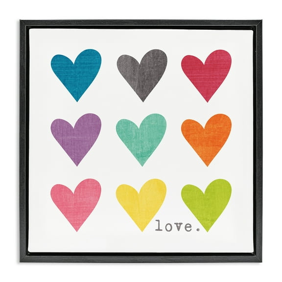 Stupell Industries Alternating Patterned Hearts Art for Kids Painting Black Floater Framed Canvas Art Print Wall Art, 18 x 18