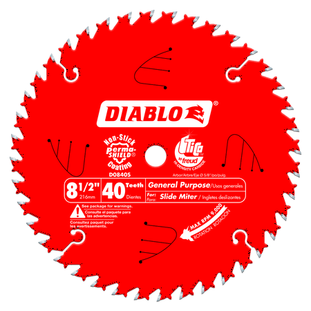 UPC: 0008925020936 | Diablo-D0840S 8-1/2in. x 40 Tooth General Purpose Slide Miter Saw Blade