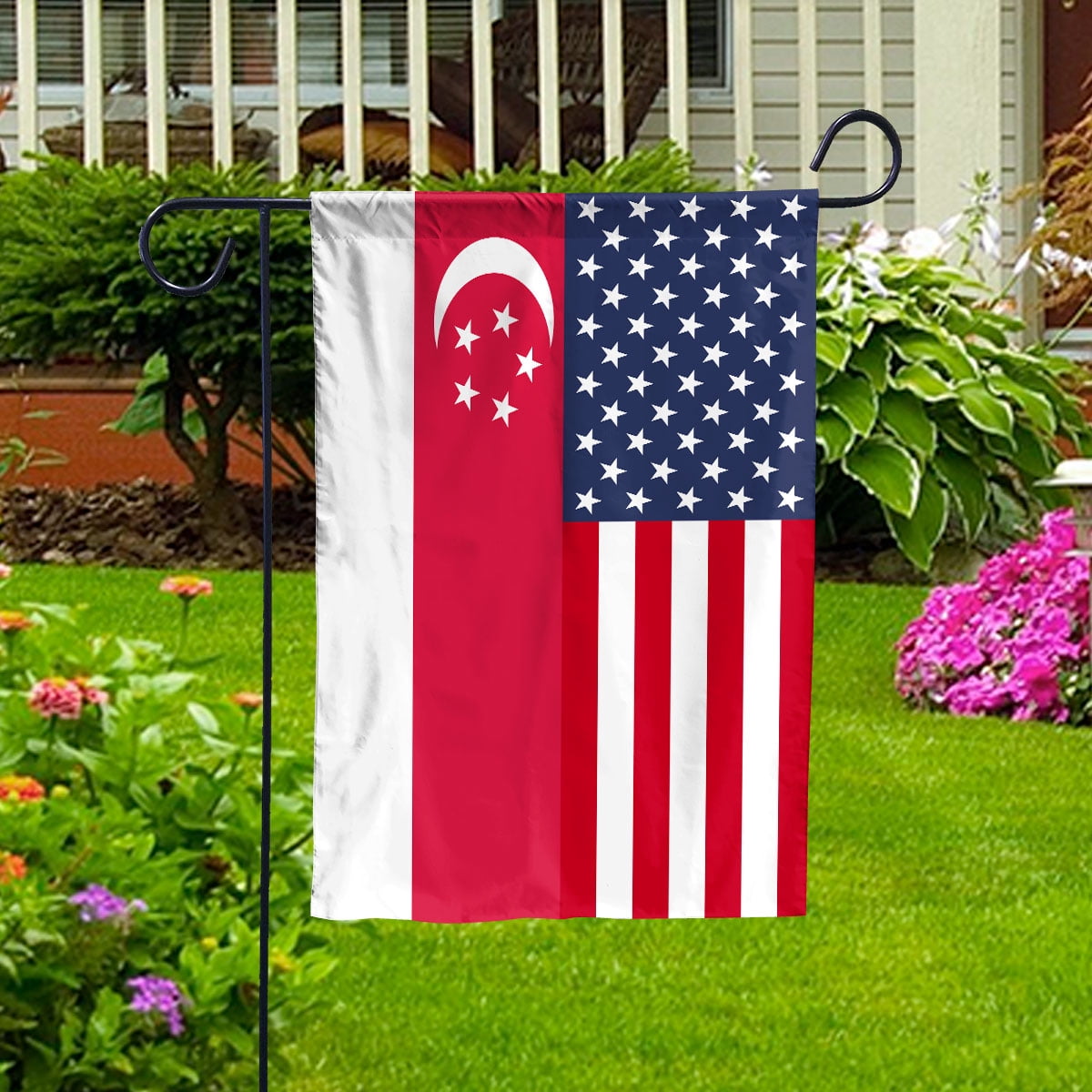 American Singapore Flag Singaporean Friendship U.S.A Memorial Day Patriotic For House Flag, Double-Sided Decorative Outdoor Flag, Polyester Yard Flag 29.5 x 39.5 in