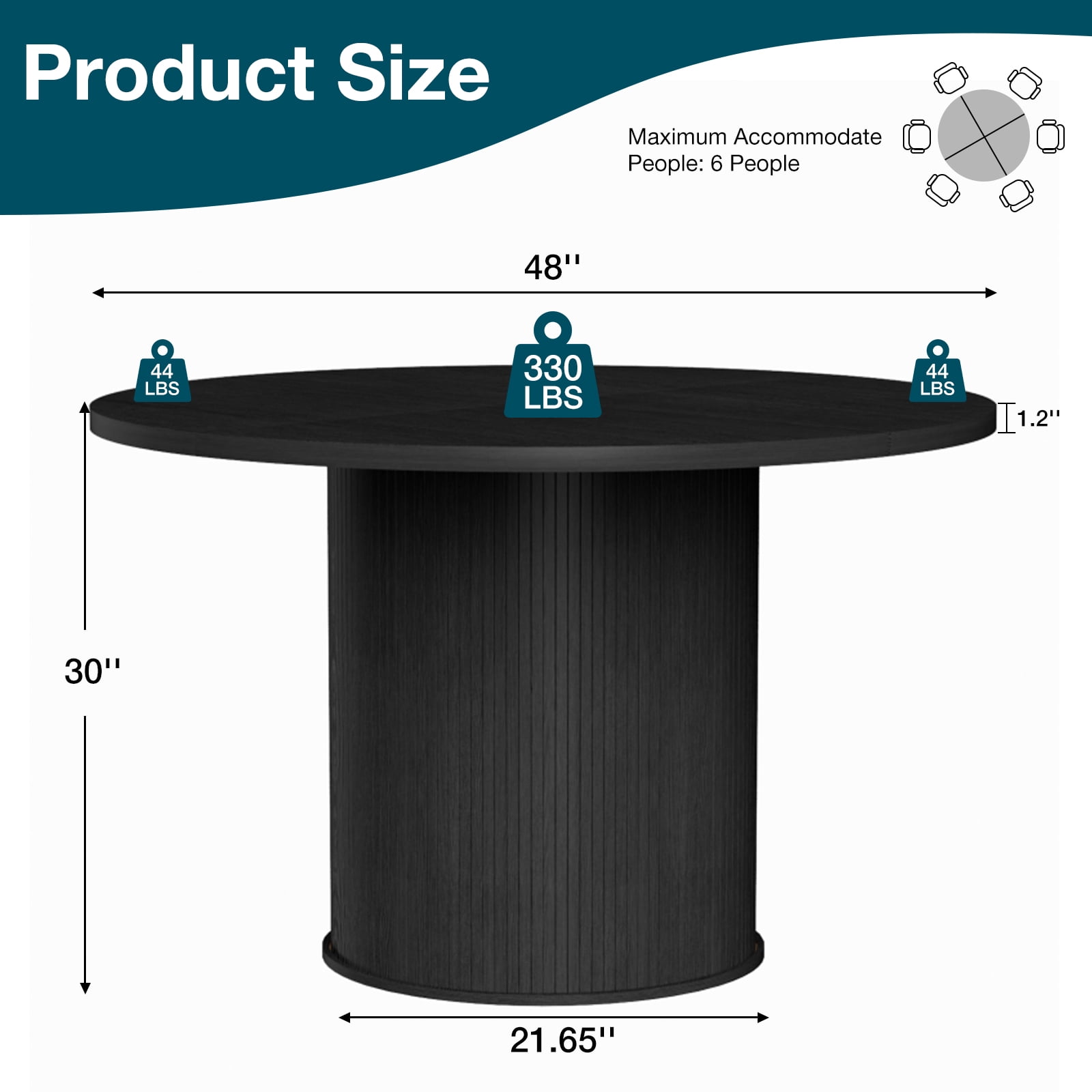 Hommpa 48" Round Dining Table Morden Kitchen Table Wood for 4 with Wood Slide Door for Kitchen Living Room,Heavy Duty Pedestal Base,Black