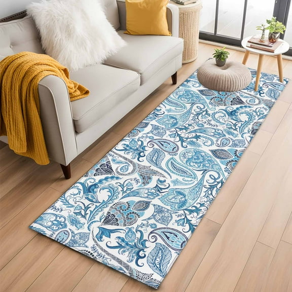 Blue Paisley Kitchen Runner Rug 2x6 Washable Runners for Hallway Non Slip Ethnic Abstract Art Vintage Large Area Rug Indoor Floor Carpet for Bathroom Laundry Entryway Bedroom Living Room