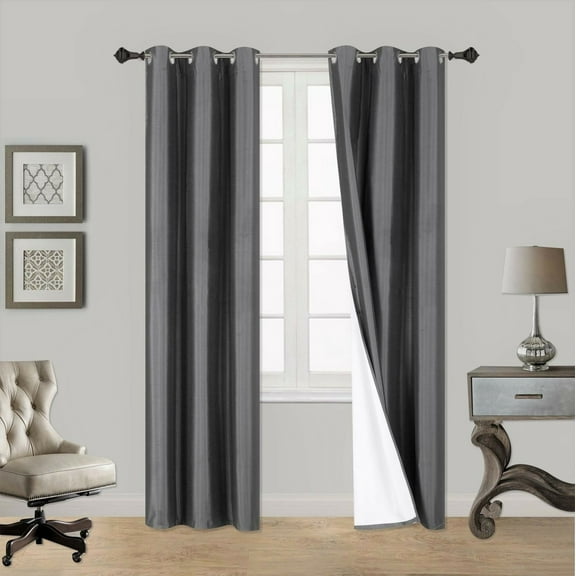 2 Piece Panel Drapes Solid Plain Thermal Foam Lined Blackout Heavy Thick 3 Layered WIndow Curtain Bronze Grommets Charcoal 63" Length X 35" Wide Each Panel ADAM