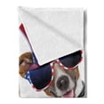 thumbnail image 2 of 4th of July Soft Flannel Fleece Throw Blanket, Patriotic American Breed Dog Celebrating with Flag Hat and Old Glory Dog Tag, Cozy Plush for Indoor and Outdoor Use, 60" x 80", Multicolor, by Ambesonne, 2 of 5