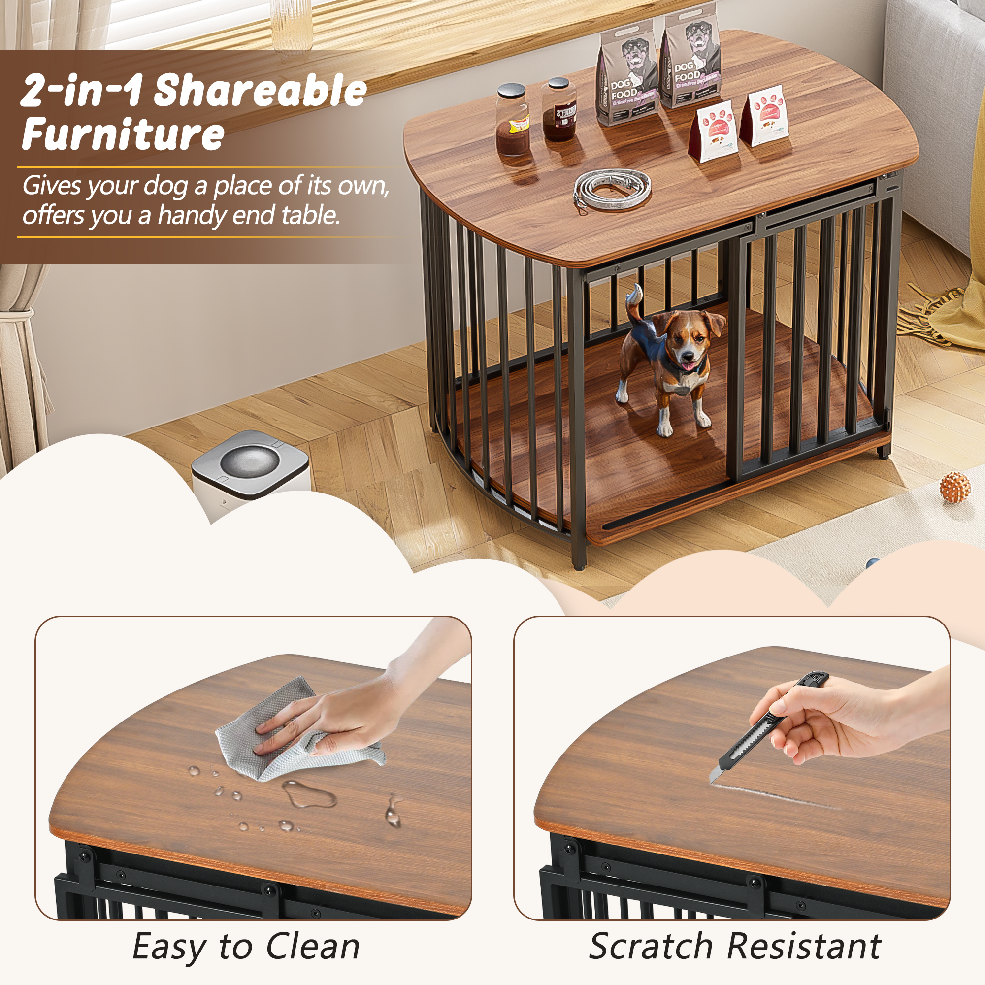 Modern Dog Crate End Table with Double-Doors 31.5" Dog Crate for Small and Medium Dogs, Wooden Cage Indoor Kennel Furniture