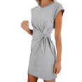 thumbnail image 2 of IDALL Summer Dresses,Petite Dresses Womens Casual Bodycon Tie Waist Cap Sleeve Cotton T Shirt Dress Tshirt Dress,Modest Dresses,Womens Dresses Gray Dress S, 2 of 5