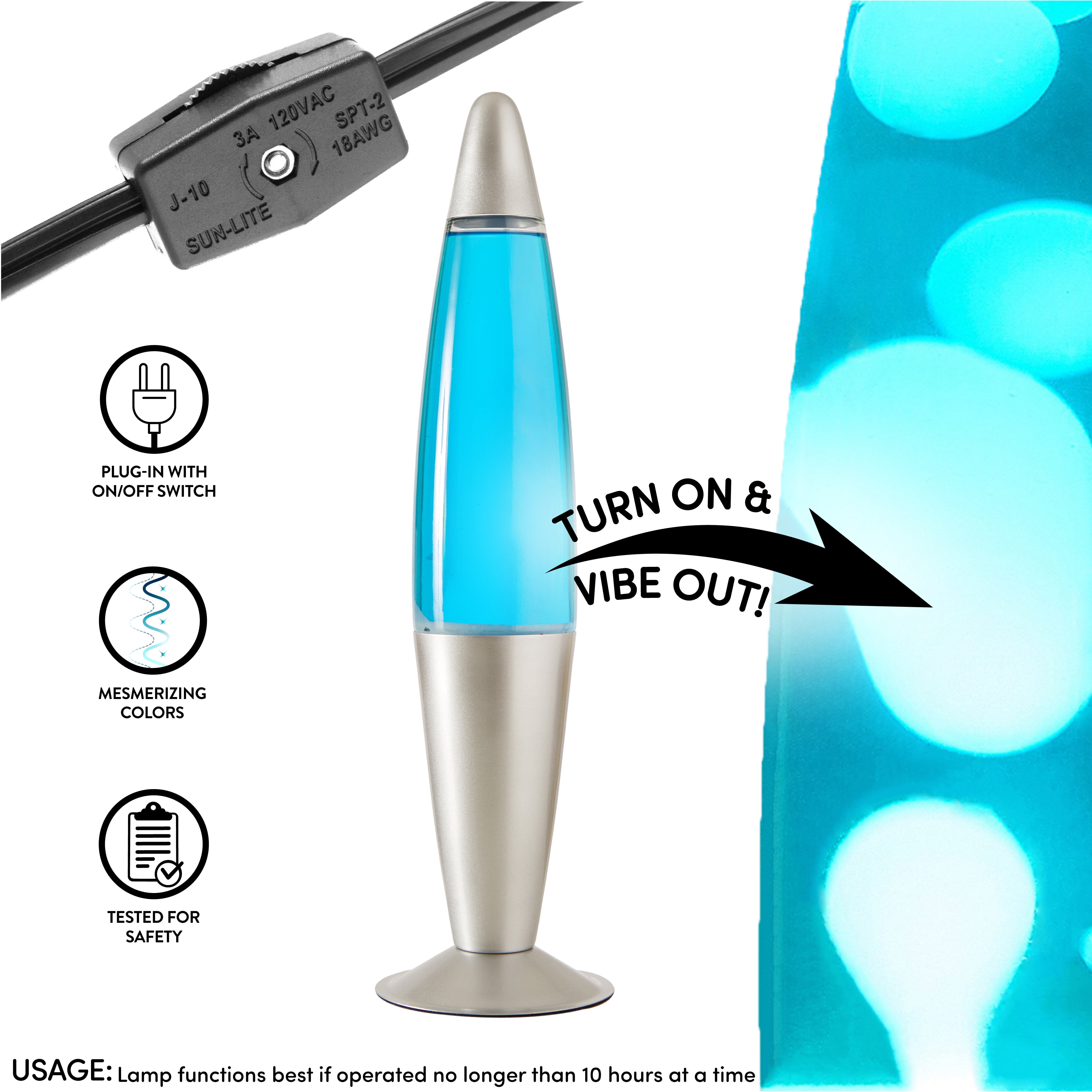 Urban Shop 16" Blue Motion Volcano Lamp, White Wax in Blue Liquid, Silver Metal Base