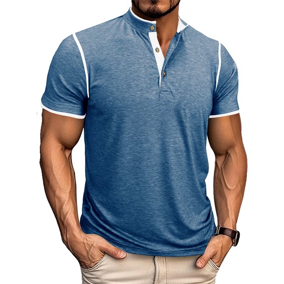 Mens Henley Shirts Short Sleeve Summer Casual Classic Cotton T Shirts Button Shirt