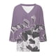 thumbnail image 4 of camisa de mujer blusa camisas sueltas casuales manga 3/4 estampado cuello en v tops estampados camisetas camiseta púrpura / 2xl, 4 of 5