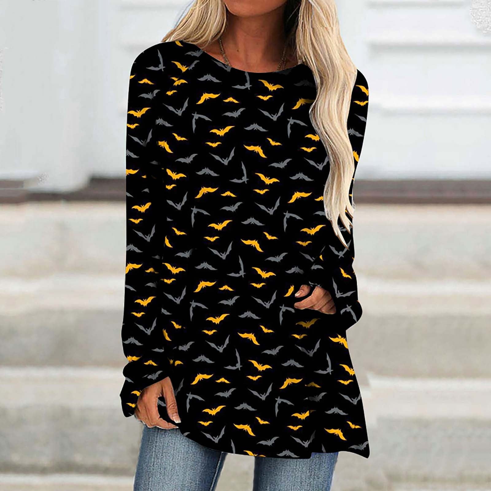 Halloween Tunic Tops for Women Loose Fit,Women Loose Long Raglan Sleeve Pumpkin Print Tunics to