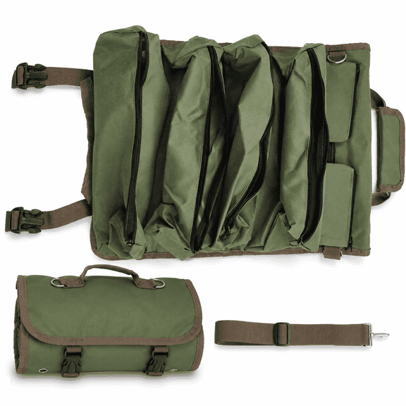 Tool Bag Heavy Duty Tool Roll up Bag Tool Organizer Portable Tool Storage with 6 Tool Pouches Father’s Day Dad Gifts Green