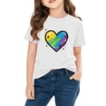 thumbnail image 4 of Girls Valentine's Day Shirt | Kids Rainbow Heart Print T-Shirt | Short Sleeve Cotton Tee for Kids Casual Top White,Size 5 T, 4 of 9