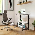 thumbnail image 6 of FCH 31.5" Mobile Small Standing Desk, Adjustable Height Mobile Computer Desk, w/2 AC Outlets + 3 USB Ports & Hooks, Storage Shelves, Suitable for Gaming, Studying, Home Office, Gray, 6 of 18