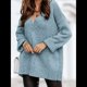 thumbnail image 5 of Suéter Holgado de Mujer, Cuello en V, Larga, Blusa Informal para Otoño e Invierno. Azul L, 5 of 8