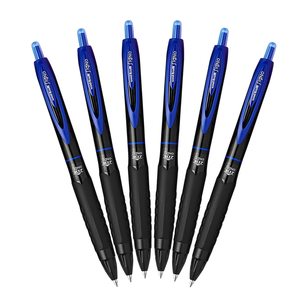 UniBall 307 Retractable Gel Ink Pens, Medium Point 0.7mm, Pack of 6