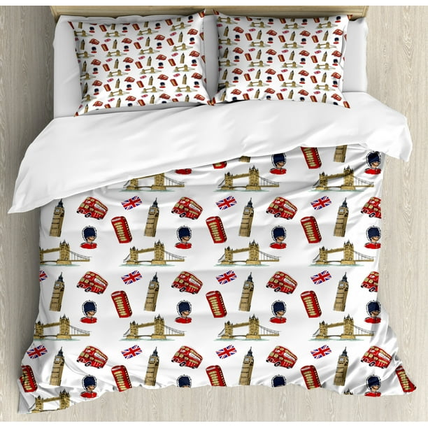 London Duvet Cover Set King Size Big Ben Tower Bridge Royal Guard Telephone Double Decker And London Duvet Cover Set King Size Big, Blue King Size Bedding Sets Uk