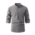 thumbnail image 1 of Birdeem Chemises pour Hommes Rétro en Coton et Lin Col Montant Chemise Décontractée d'Affaires Chemise à Manches Longues, 1 of 10
