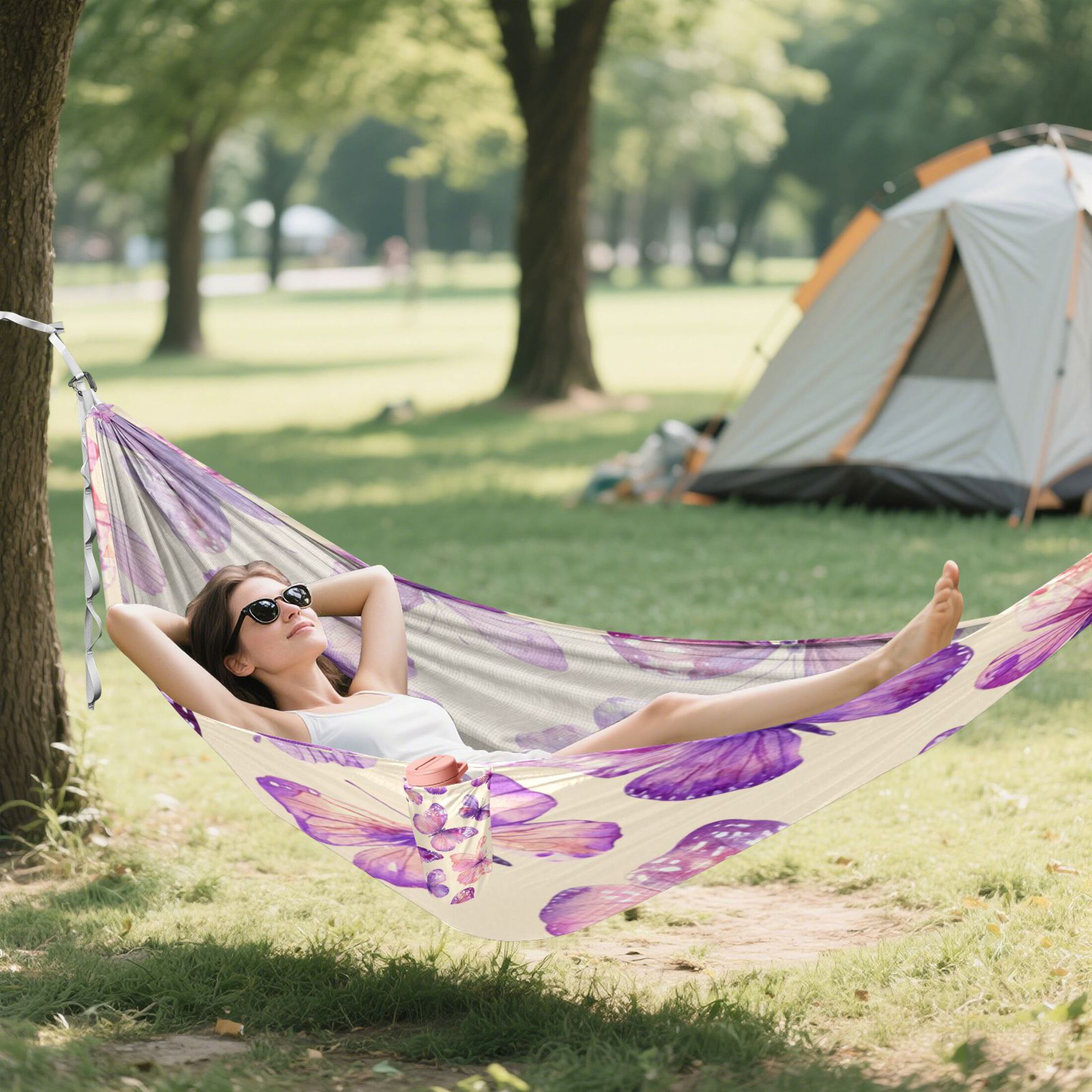 Hammock Camping Hammock Nylon Portable Hammock Travel Camping Hammock Purple Beautiful Butterfly