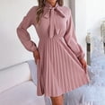 thumbnail image 3 of Lovzfmll Summer Dresses for Women Swimsuit Cover Ups Spring Crew Neck Casual Loose Comfortable Tank Tshirt Dress Temperament Solid Color Waistband Long Sleeved Pleated Skirt Pink S, 3 of 7