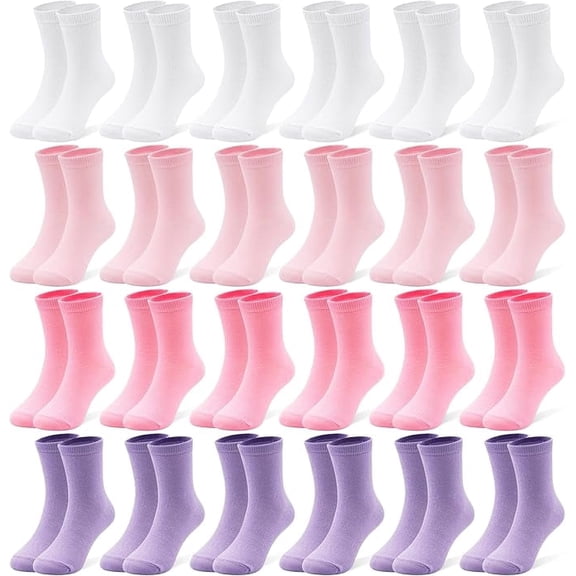 24 Pairs Girls Socks Kids Toddler Crew Socks Girls Athletic Sock Kid School Sock for 1-14 Years
