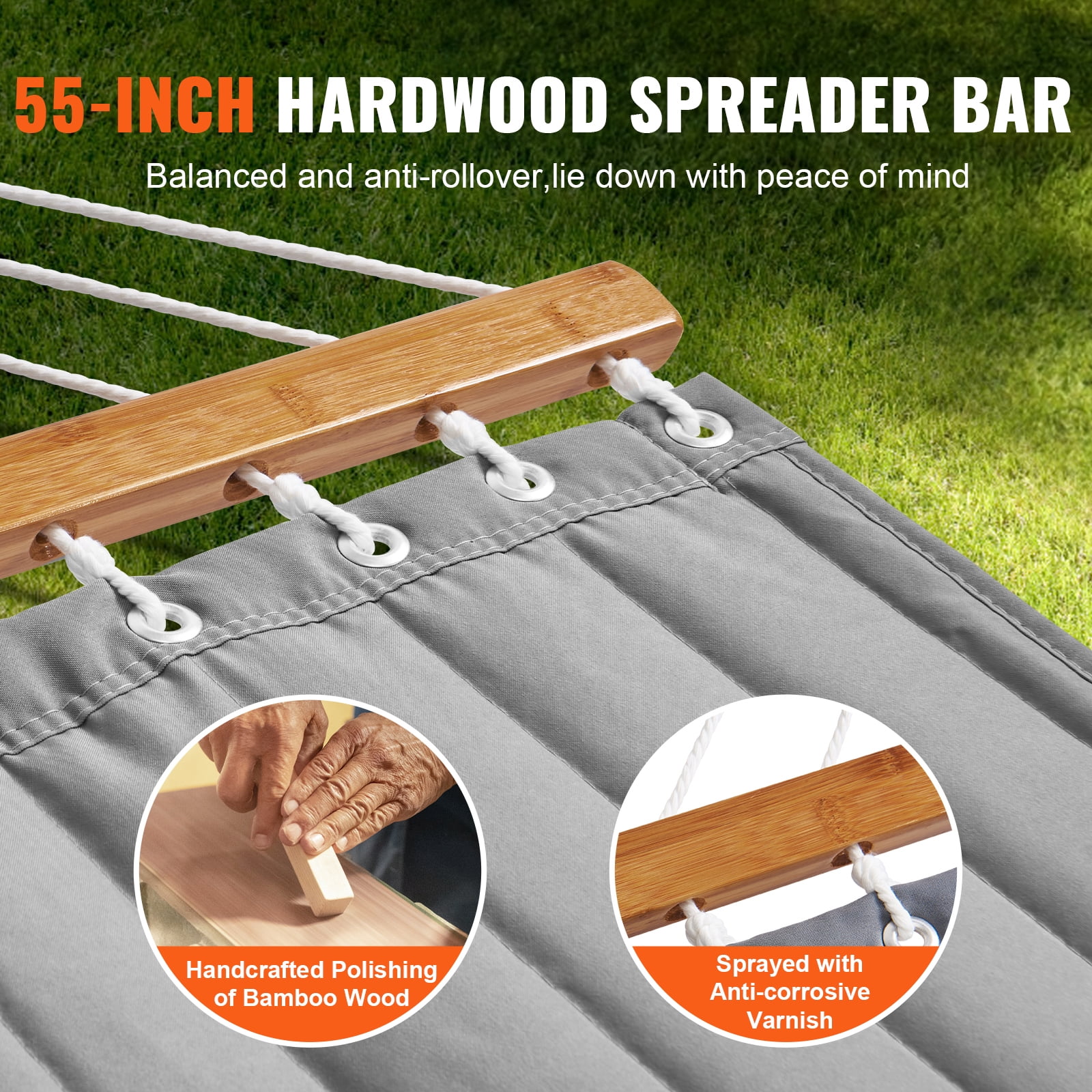KFFKFF Double Layer Fabric Hammock with Removable Pillow Hardwood Spreader Bar