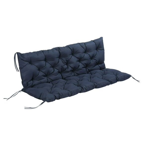 Dark Blue 3-Seater Bench Cushion - Outdoor Swing Replacement Pad - Patio Sofa Cushions with Backrest & Ties - 59" x 38.5"