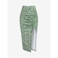 thumbnail image 1 of ZAFUL Women Casual Cinched Notched Front Tiny Floral Asymmetrical Skirt Green S, 1 of 5