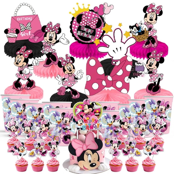 Minnie Party Supplies Decor Cups Fans Decorations Honeycomb Centerpieces Cake Toppers