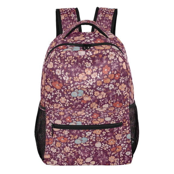 Wobogo Backpack Vintage Burgundy Floral School Bookbag Lightweight Daypack with Multiple Pockets Adjustable Straps for Students