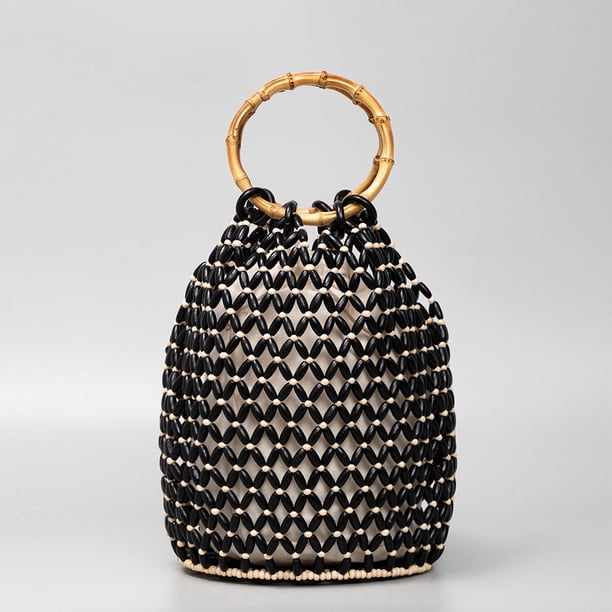 Zhuge Bolso de hombro tejido para mujer, bolso de mano tejido, bolso de mano tejido elegante para playa de verano, bolsos de hombro de 7,87 x 7,87 x 12,25 pulgadas (negro)