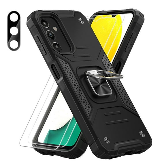 Aggxpf for Samsung Galaxy A54 5G Phone Case with Screen Protector & Camera Lens Protector, Rugged Phone Cover with Metal Ring Stand, Black