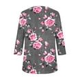 thumbnail image 6 of JTZGDY Summer Tunic Tops for Women Dressy Casual 2025 Fashion 3/4 Lenght Sleeve Floral Printed Ruched Pleated Crewneck Graphic T-Shirts Loose Fit Curvy Hem Blouse Gray#02 M, 6 of 7