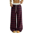thumbnail image 2 of Women'S Plaid Checkered Pants Flannel Pajama Pants Lounge Wide Leg Baggy Sweatpants with Pockets Red XL, 2 of 10