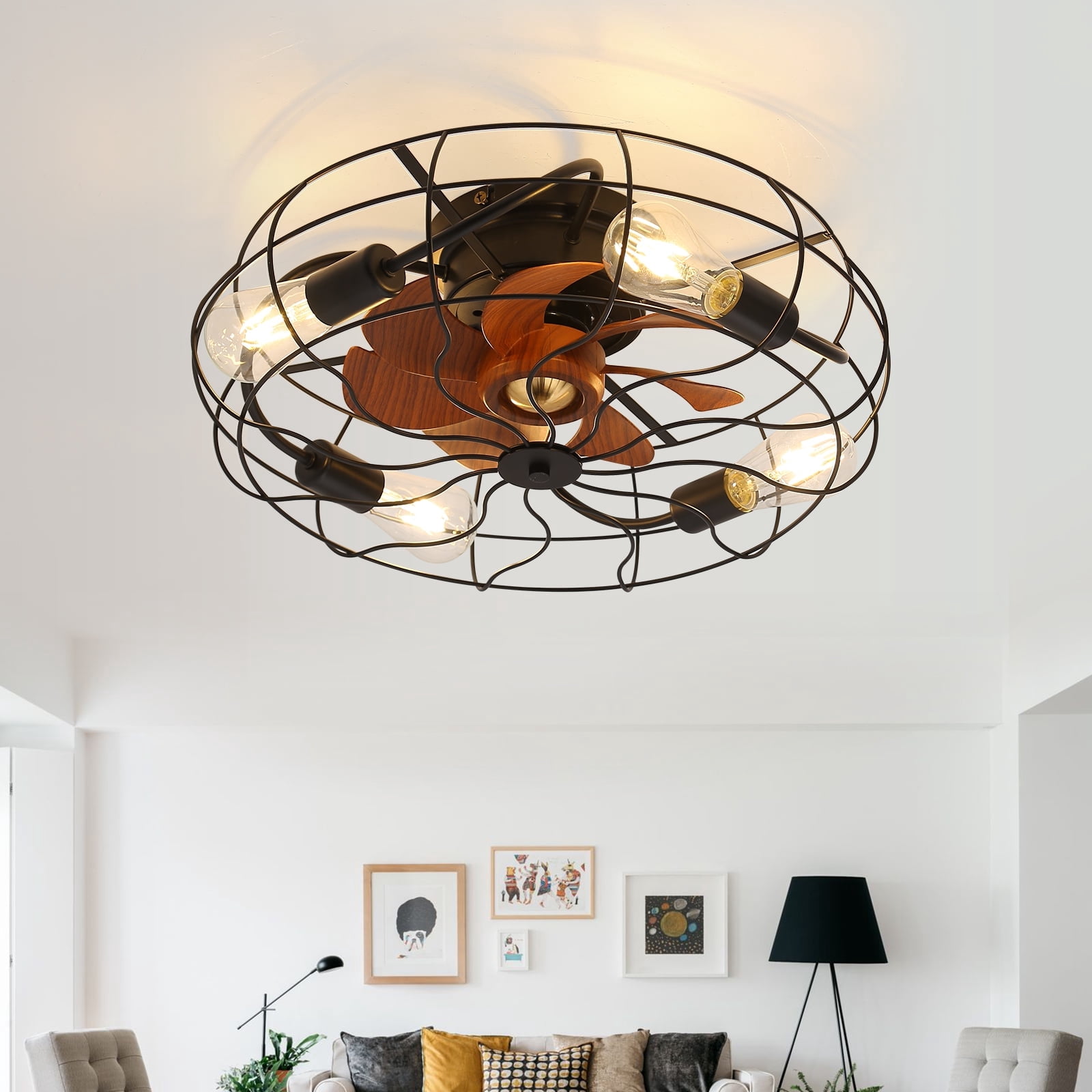 Sofucor 20" Matte Black Modern Bladeless Ceiling Fan with LED Light and Remote