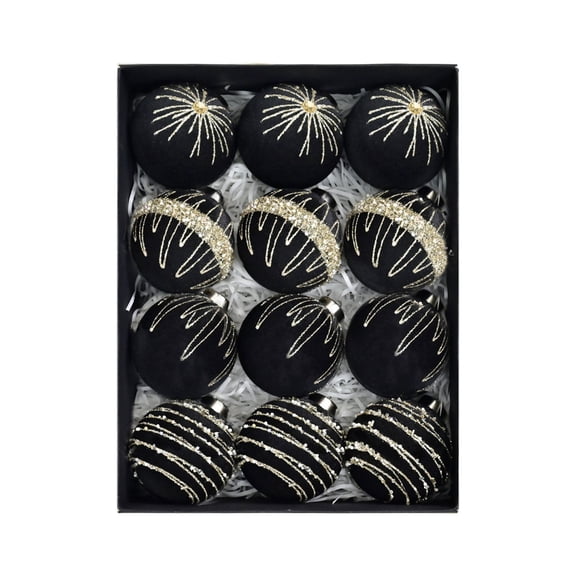 12 Pcs Velvet Christmas Ball Ornaments Set, Flocked Shatterproof Xmas Tree Decorations with Glitter for Holiday Home Wedding Party Decor