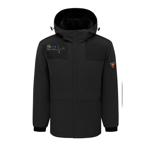 Homenesgenics Thermal Jacket Heated Winter Smart 4 Zone Warm Electric Down Men and Women Electric Long Sleeve Hooded Leather Black XXL