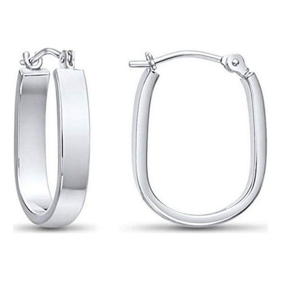 Tilo Jewelry 14k White Gold Oval Flat Hoop Earrings with Rectangle Tube (0.75 inch) for Women & Unisex