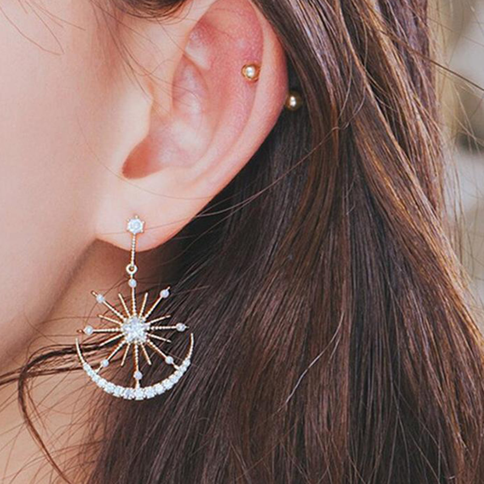Simple Star Moon Trendy Hoop Earrings Cute Stud Earrings Geometric Jewelry 