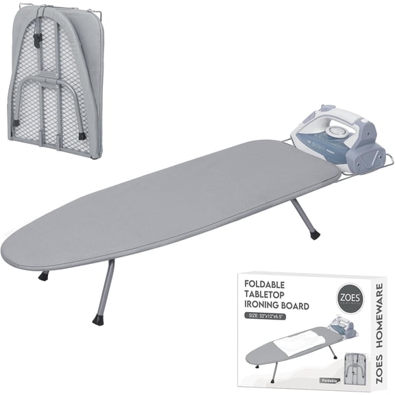 Ironing Board, Small Iron Board with Iron Rest, Mini Tabletop Ironing Board with Heat-Reflective Cover and 100% Cotton 8mm Thicken Pad, 31.5"x11.8"x6.2", Silver