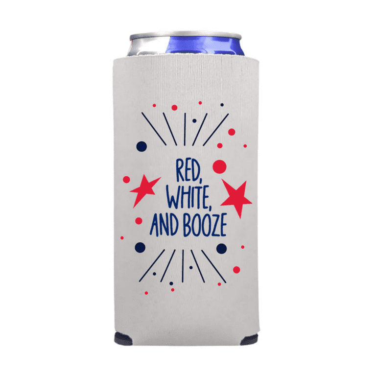 Funny Patriotic Slim Can Coolers - Red White and Booze Spiked