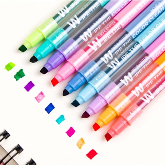RotHome Erasable Highlighters Chisel Tip for Smooth Writing, Double Head Design for Highlighting and Marking, Assorted Pastel Colors No Bleed, Bulk Pack of 10 Count